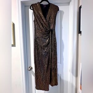 Women's JM Studios by John Meyer Black Gold Sequin Maxi Short Sleeve Dress